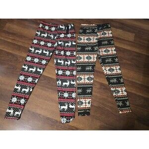 2 Women’s Holiday Festive Leggings Fair Isle Nordic Reindeer Snowflakes Christma